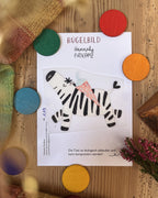 Hannahs Firlefanz Bügelbild springendes Zebra mit Schultüte, auf der Bügelbild-Karte in der Tüte