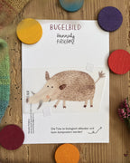 Hannahs Firlefanz Bügelbild Wildschwein, auf der Bügelbild-Karte in der Tüte