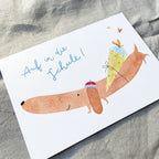 Postkarte Einschulung Dackel von Hannahs Firlefanz A6