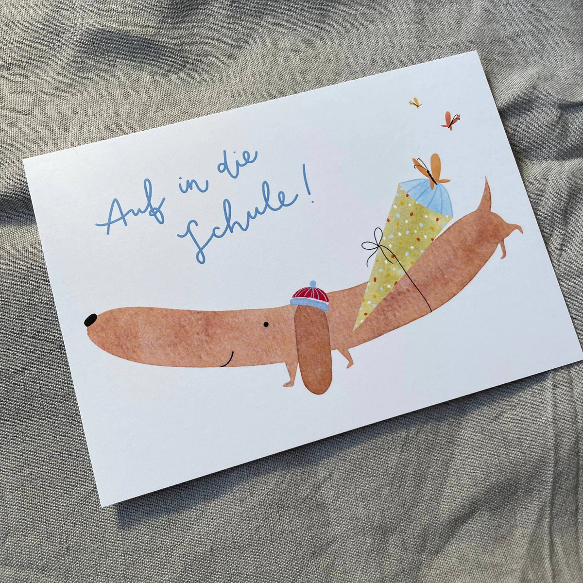 Postkarte Einschulung Dackel von Hannahs Firlefanz A6