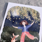 Postkarte Dancing in the Moonlight von Hannahs Firlefanz A6, Detail mit Dackel