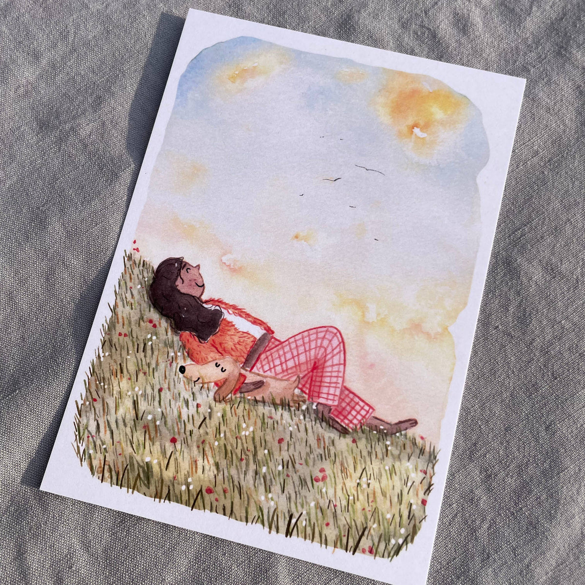 Postkarte Head in the Clouds von Hannahs Firlefanz A6, schräge Ansicht