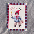 Postkarte Merry Christmas von Hannahs Firlefanz A6, Kind mit roter Zipfelmütze und Kerze