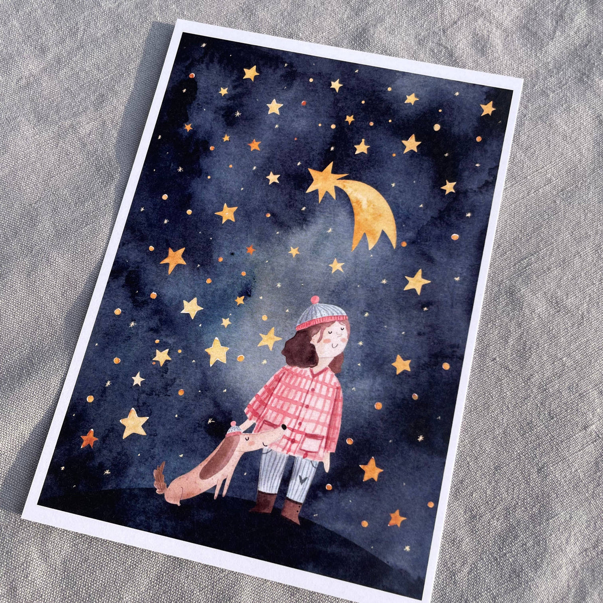 Postkarte Sternenhimmel von Hannahs Firlefanz A6, schräge Ansicht