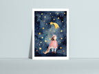Postkarte Sternenhimmel von Hannahs Firlefanz A6, an eine helle Wand gelehnt