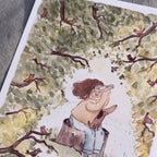 Postkarte Vogelbeobachtung von Hannahs Firlefanz A6, Detail mit Fernglas