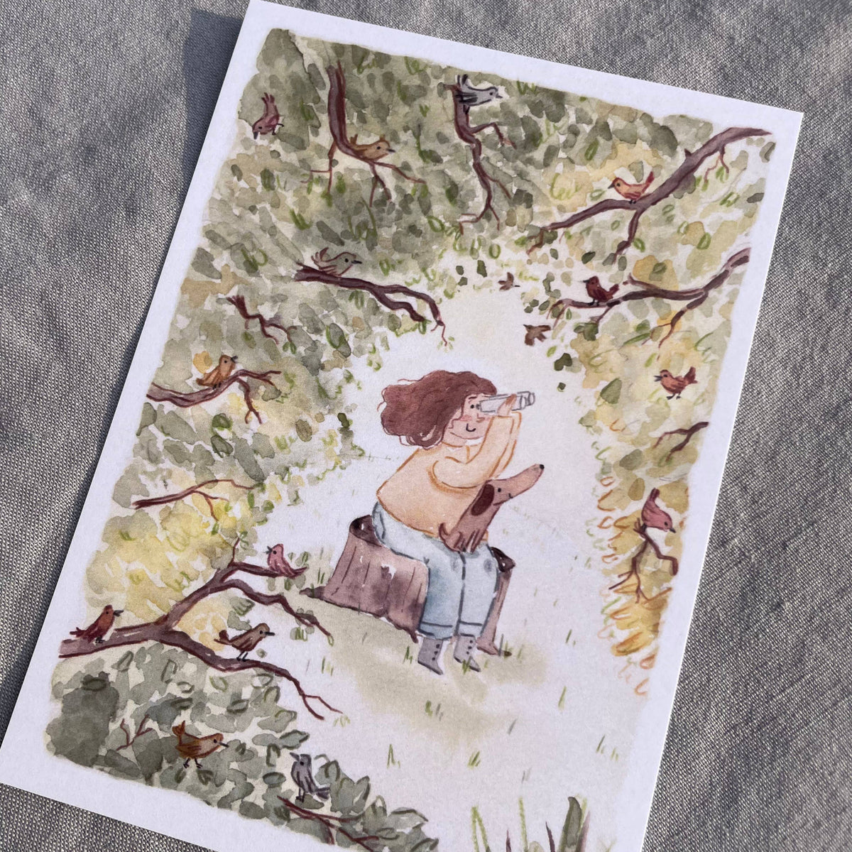 Postkarte Vogelbeobachtung von Hannahs Firlefanz A6, schräge Ansicht