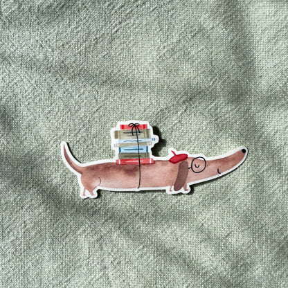 Sticker - Dackel mit Büchern 