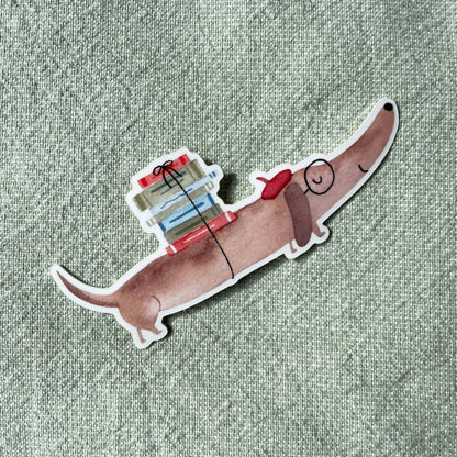 Sticker - Dackel mit Büchern 