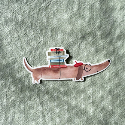 Sticker - Dackel mit Büchern 