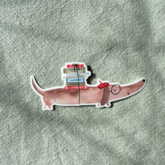Sticker - Dackel mit Büchern 