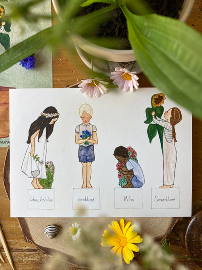 Bastelbogen (DEUTSCH) - Kinder pflanzen Blumen