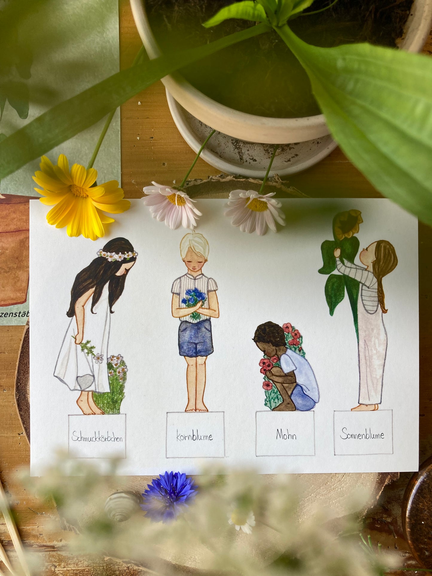 Bastelbogen (DEUTSCH) - Kinder pflanzen Blumen