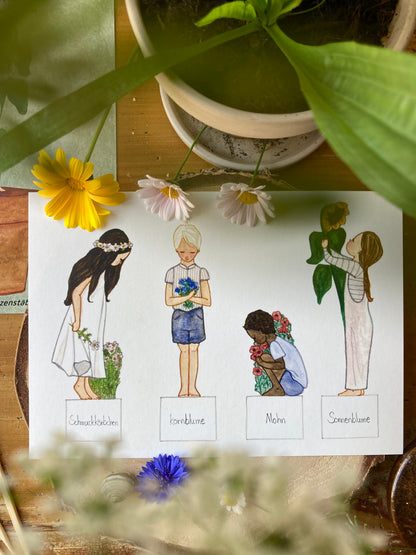 Bastelbogen (DEUTSCH) - Kinder pflanzen Blumen