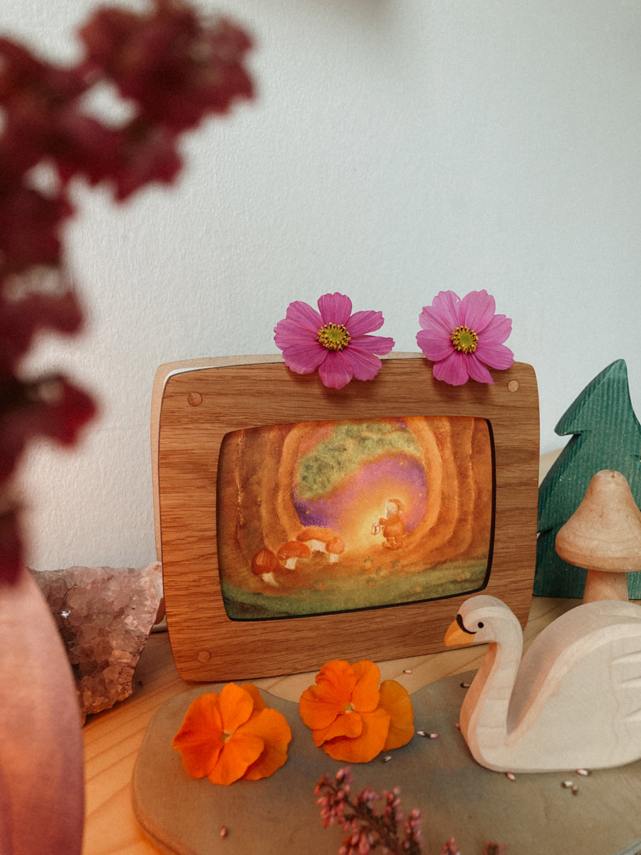 Postkartenlampe aus Holz mit leuchtender Postkarte, Ansicht 6