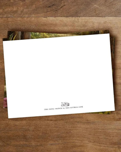 Postkarte Der Froschkönig von Iris Esther A6, Rückseite ohne Linien mit kleinem Logo
