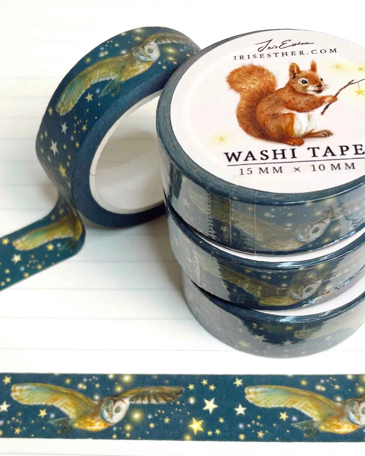 Washi Tape Eule und Sterne von Iris Esther auf Papier und Briefumschlägen, Foto