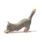 Ostheimer Katze springend, grau getigerte Holzfigur