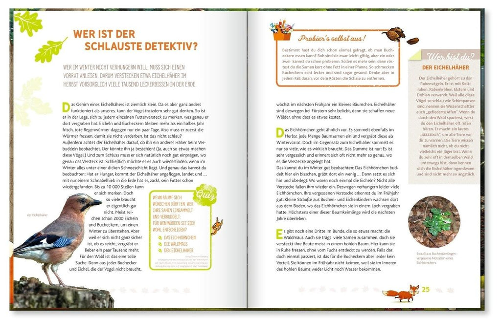 Hörst du, wie die Bäume sprechen?, Blick ins Buch mit Eichelhäher