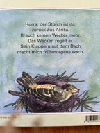 Kinderbuch Ein Nest, versteckt auf dichten Zweigen 2. Hand, Rückseite mit Storchengedicht, Foto