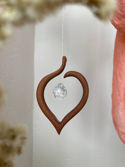 Fensterschmuck -  Kleines Lindenblatt mit Regenbogen-Kristall