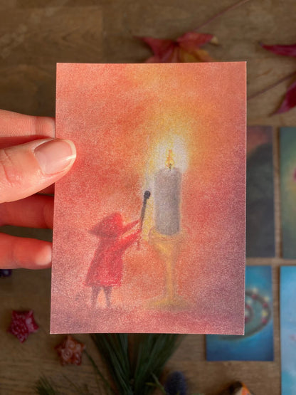 Postkarte Kerze von Lot Bouwes A7 in der Hand gehalten, Foto
