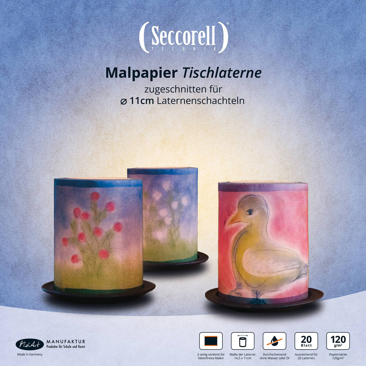 Seccorell Malblock Tischlaterne von MeiArt, Deckblatt mit bemalten Tischlaternen