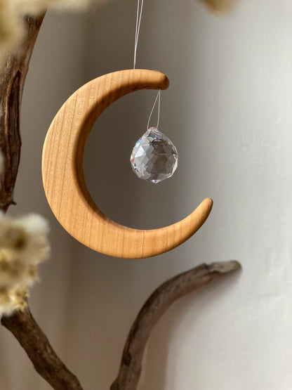 Fensterschmuck -  Mond groß mit Regenbogen-Kristall