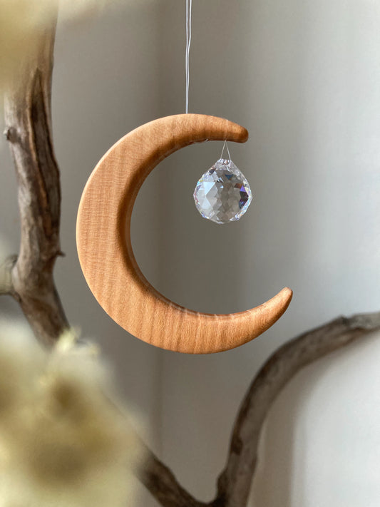 Fensterschmuck - Mond klein mit Regenbogen-Kristall