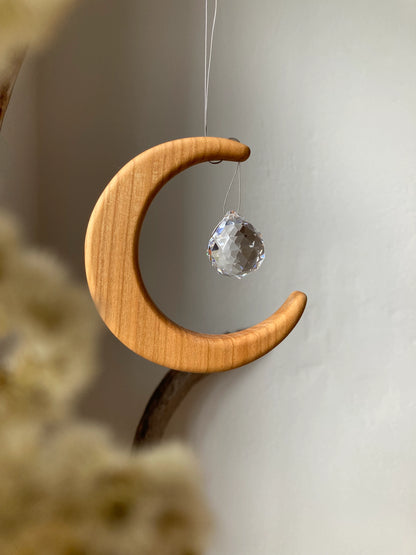 Fensterschmuck - Mond klein mit Regenbogen-Kristall