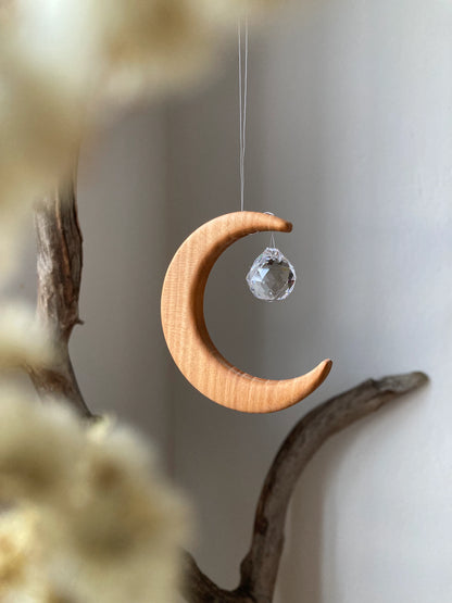 Fensterschmuck - Mond klein mit Regenbogen-Kristall