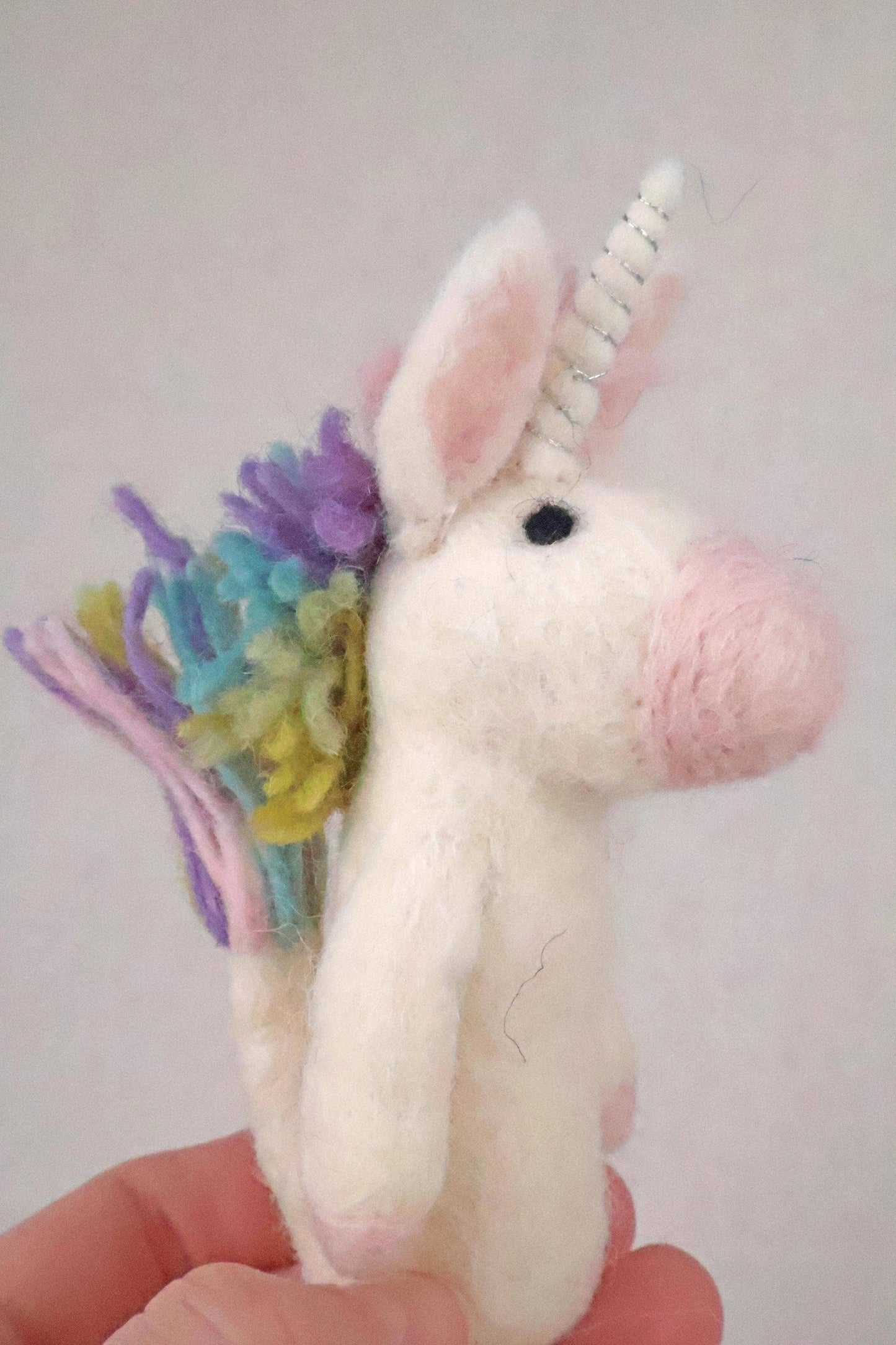 Filz-Fingerpuppe - Einhorn Pastell