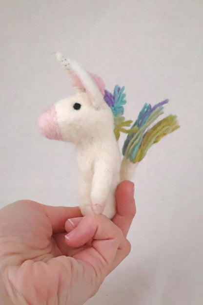 Filz-Fingerpuppe - Einhorn Pastell