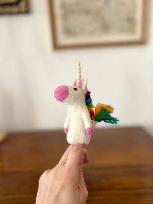 Filz-Fingerpuppe - Einhorn - Regenbogen