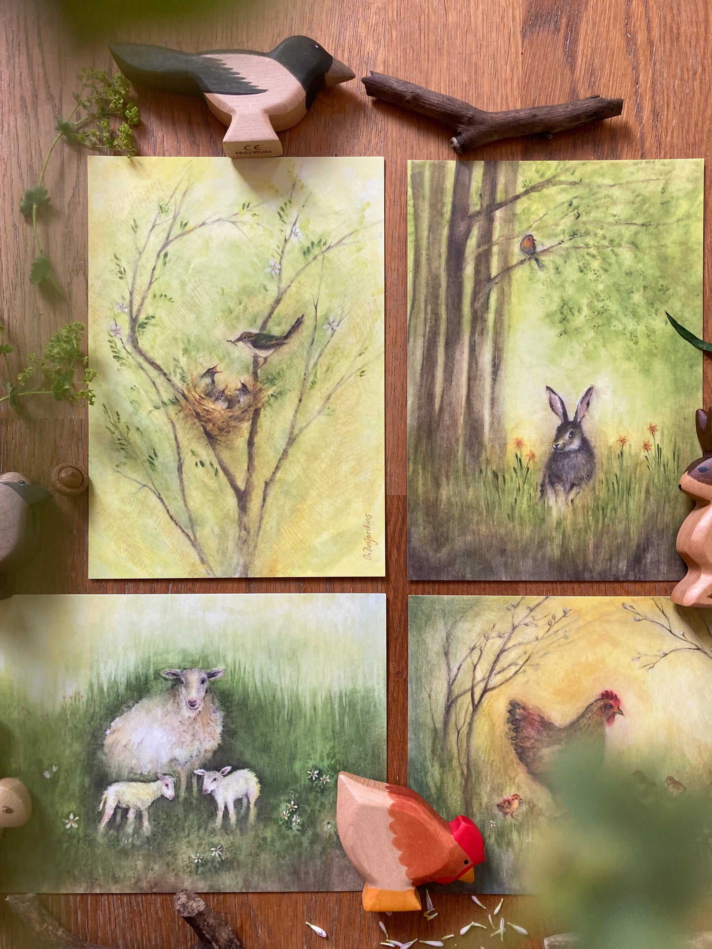 Kunstkarten Set Tiere (4 Postkarten A5)