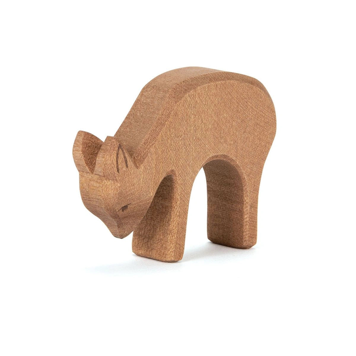 Ostheimer Reh fressend, braune Holzfigur mit gesenktem Kopf