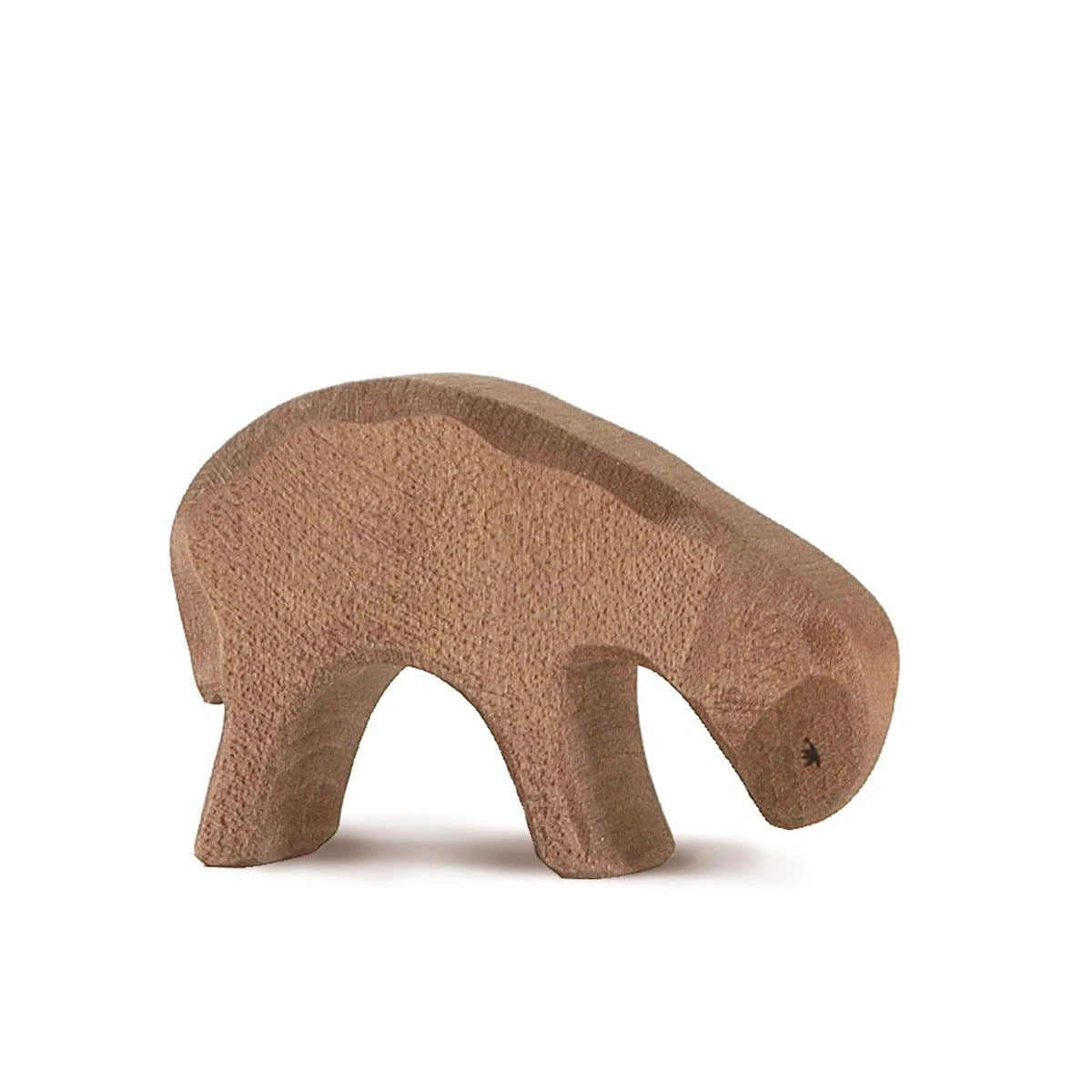 Ostheimer Schaf braun fressend, Holzfigur mit gesenktem Kopf
