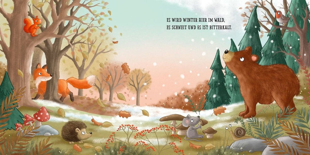 Es wird Winter hier im Wald, Bär, Fuchs und Igel im Wald