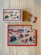 Minipuzzle Winterspaß von Penny Puzzle 99 Teile, beim Puzzeln neben der Schachtel