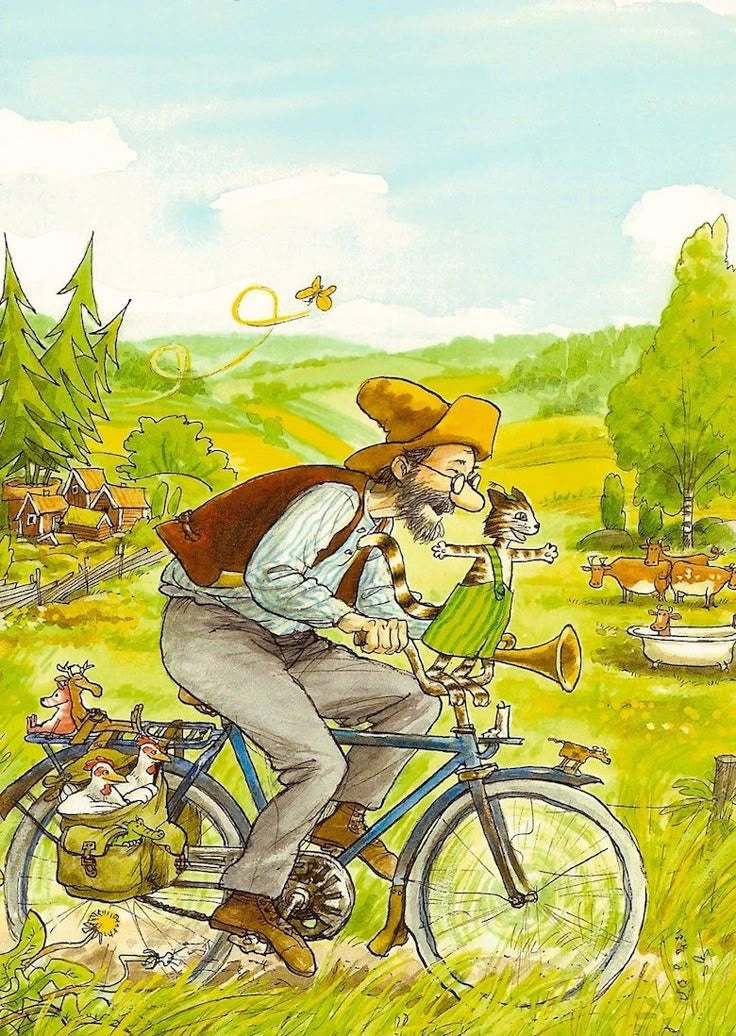 Postkarte Pettersson fährt Fahrrad von Sven Nordqvist A6