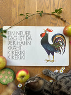 Pappbilderbuch Die Sonne scheint 2. Hand, Doppelseite mit krähendem Hahn, Foto