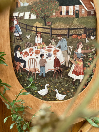 Postkarte Erntesaison von Robin Pieterse A6, im ovalen Holzrahmen, Stimmungsbild
