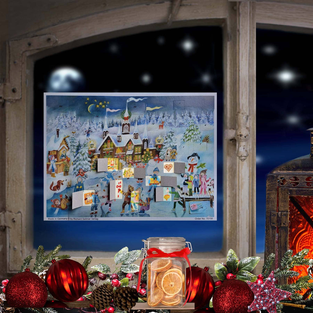Adventskalender Eislauffreuden am Schloss von Sellmer am Fenster