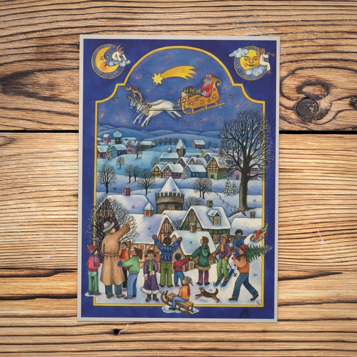 Sellmer Adventskalender Nikolaus kommt A4 auf einem Holztisch