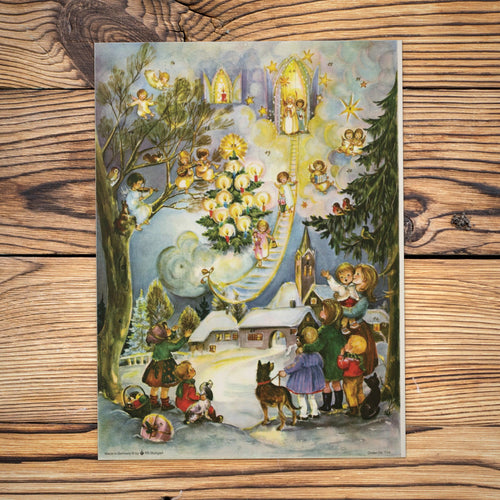 Sellmer Adventskalender Seht die Himmelsleiter im Großformat auf einem Holztisch