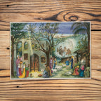 Sellmer Adventskalender Stall von Bethlehem A4 auf einem Holztisch