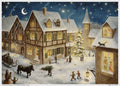 Adventskalender Weihnachtsabend im Dorf von Sellmer, verschneites Fachwerkdorf am Abend
