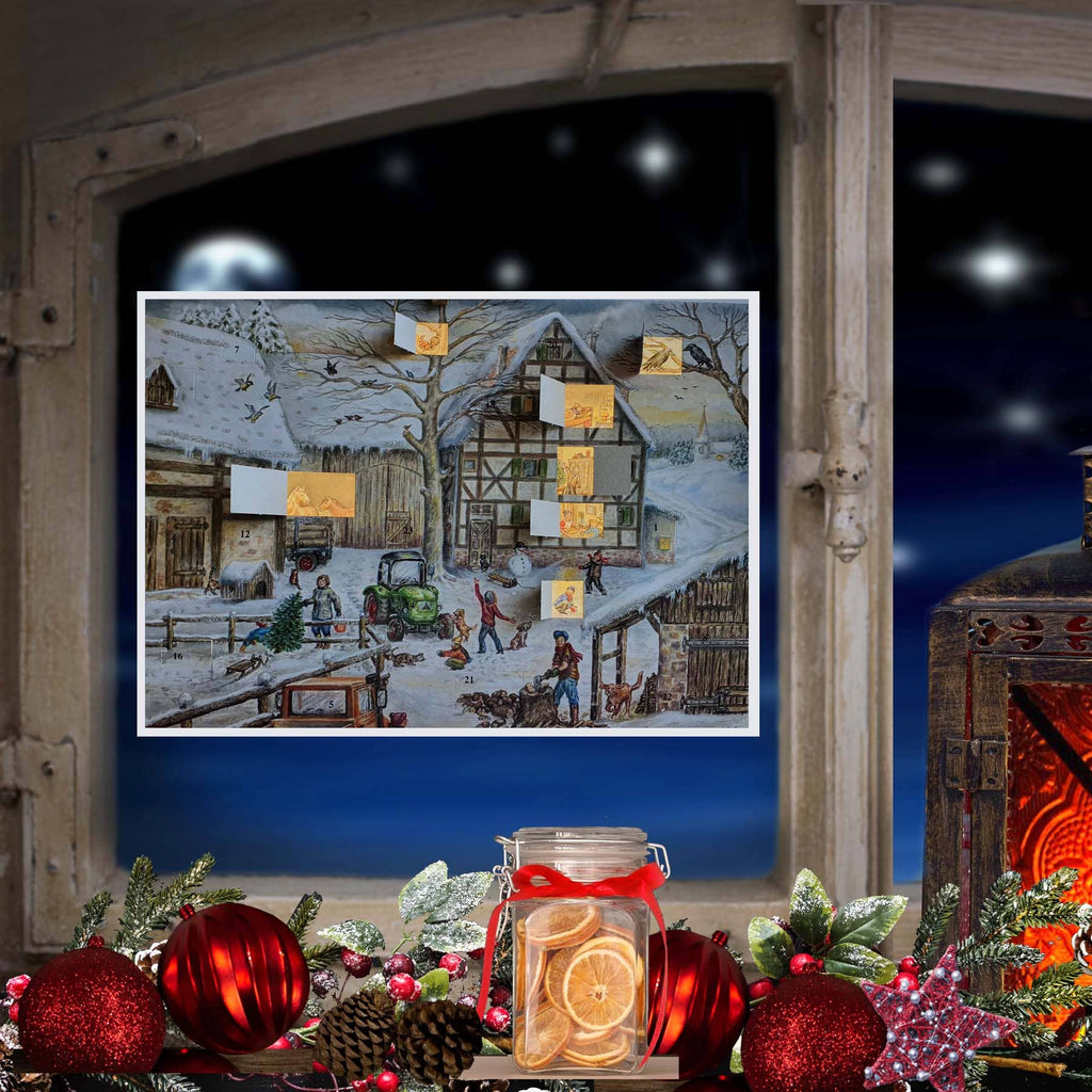 Adventskalender Winter auf dem Bauernhof von Sellmer am Fenster