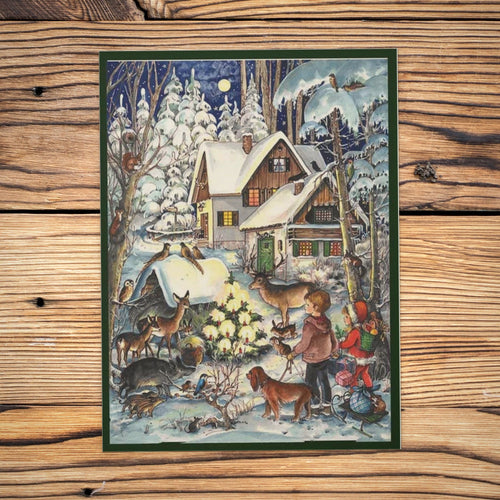 Sellmer Adventskalender Winter bei den Tieren A4 auf einem Holztisch