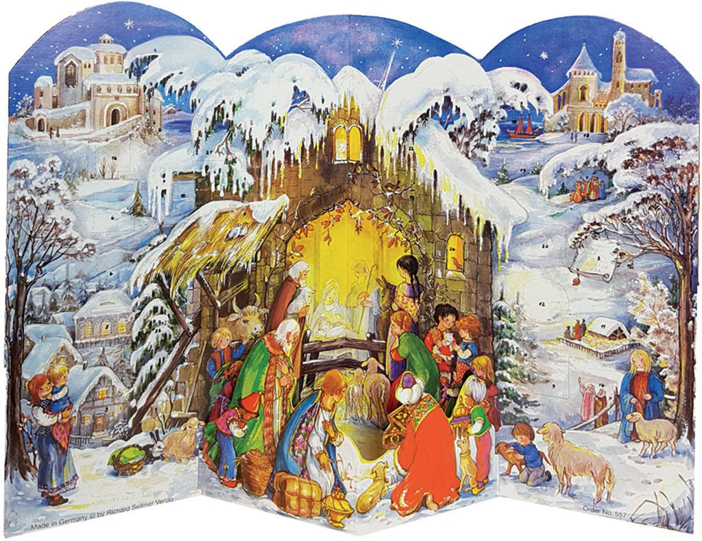 Aufstell-Adventskalender Jesus ist geboren von Sellmer, Krippe mit den Heiligen Drei Königen